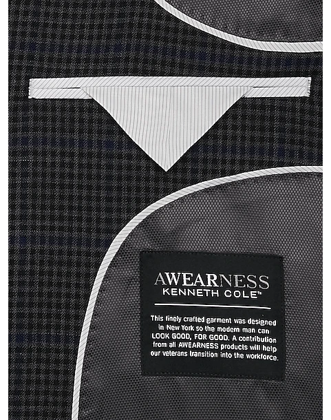 Awearness Kenneth Cole Modern Fit Sport Coat, Gray & Blue Windowpane 3 Awearness Kenneth Cole Modern Fit Sport Coat, Gray & Blue Windowpane - Image 3