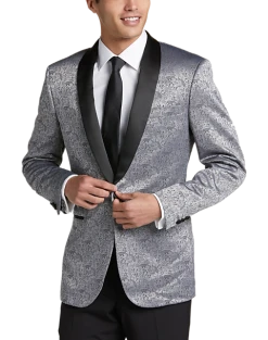 Egara Slim Fit Shawl Lapel Dinner Jacket, Silver Jacquard