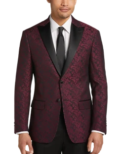 After Hours Slim Fit Dinner Jacket, Burgundy Jacquard