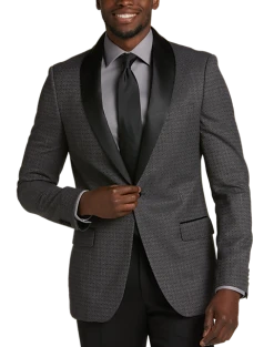 After Hours Slim Fit Shawl Collar Jacquard Dinner Jacket, Black Geometric