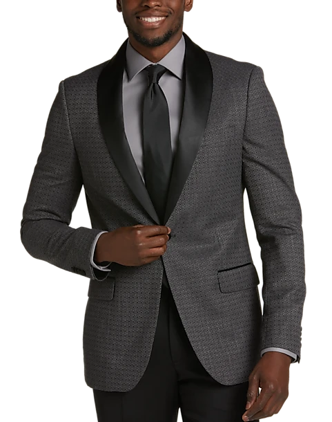 After Hours Slim Fit Shawl Collar Jacquard Dinner Jacket, Black Geometric 1 After Hours Slim Fit Shawl Collar Jacquard Dinner Jacket, Black Geometric