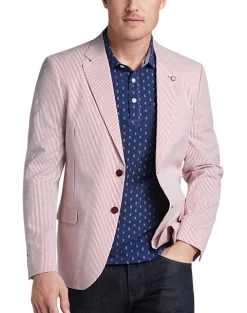 Nautica Modern Fit Sports Coat, Red Seersucker