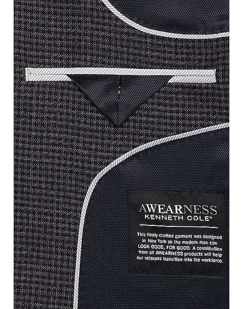 Awearness Kenneth Cole Modern Fit Sport Coat, Blue & Tan Check 3 Awearness Kenneth Cole Modern Fit Sport Coat, Blue & Tan Check - Image 3