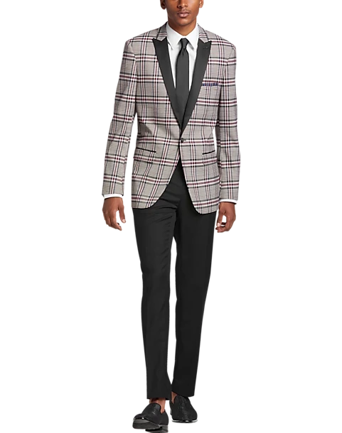 Paisley & Gray Slim Fit Dinner Jacket, Gray And Berry Plaid 4 Paisley & Gray Slim Fit Dinner Jacket, Gray And Berry Plaid - Image 4