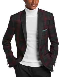 Paisley & Gray Slim Fit Dinner Jacket, Wineberry Plaid