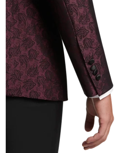 Alternative view of Egara Slim Fit Satin Peak Lapel Dinner Jacket, Burgundy Patterned