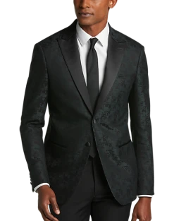 After Hours Slim Fit Satin Peak Lapel Dinner Jacket, Green Paisley