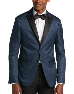 After Hours Slim Fit Satin Peak Lapel Dinner Jacket, Blue Paisley