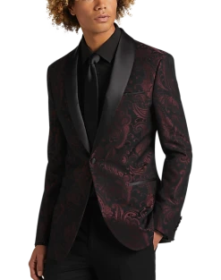 After Hours Slim Fit Shawl Collar Dinner Jacket, Burgundy Paisley