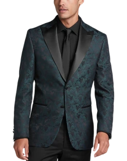 Egara Slim Fit Peak Lapel Dinner Jacket, Emerald Green Paisley