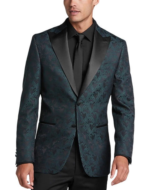 Egara Slim Fit Peak Lapel Dinner Jacket, Emerald Green Paisley 1 Egara Slim Fit Peak Lapel Dinner Jacket, Emerald Green Paisley