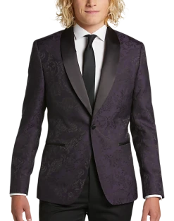 Egara Slim Fit Shawl Lapel Dinner Jacket, Plum Jacquard