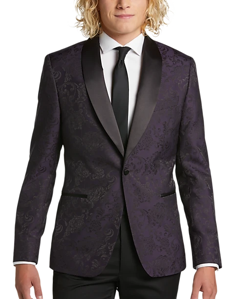 Egara Slim Fit Shawl Lapel Dinner Jacket, Plum Jacquard 1 Egara Slim Fit Shawl Lapel Dinner Jacket, Plum Jacquard
