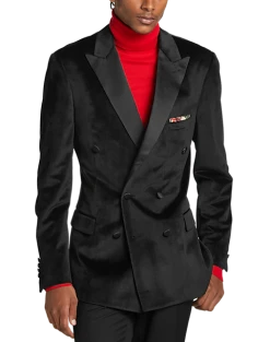 Paisley & Gray Slim Fit Double Breasted Dinner Jacket, Black