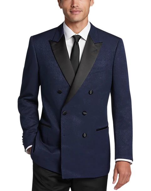 Egara Slim Fit Peak Lapel Double Breasted Dinner Jacket, Black Tic 1 Egara Slim Fit Peak Lapel Double Breasted Dinner Jacket, Black Tic