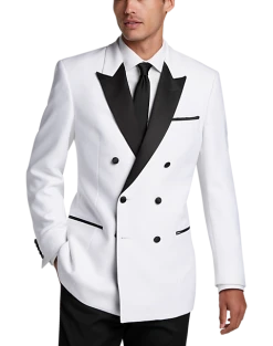 Egara Slim Fit Peak Lapel Double Breasted Dinner Jacket, White