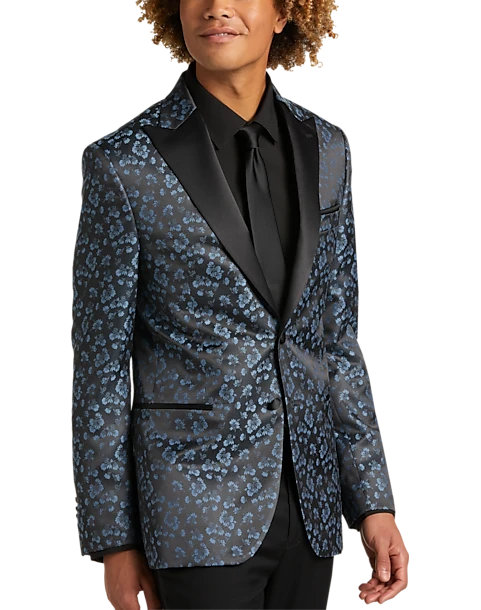 Egara Slim Fit Formal Dinner Jacket, Blue Floral 1 Egara Slim Fit Formal Dinner Jacket, Blue Floral