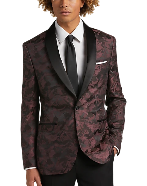 Egara Slim Fit Dinner Jacket, Maroon Floral 1 Egara Slim Fit Dinner Jacket, Maroon Floral