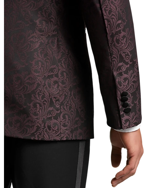 Egara Slim Fit Dinner Jacket, Burgundy Tapestry Jacquard 2 Egara Slim Fit Dinner Jacket, Burgundy Tapestry Jacquard - Image 2