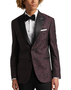 Egara Slim Fit Dinner Jacket, Burgundy Tapestry Jacquard