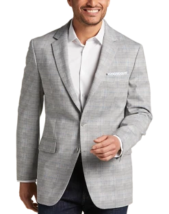 Michael Strahan Classic Fit Notch Lapel Sport Coat, Gray Plaid