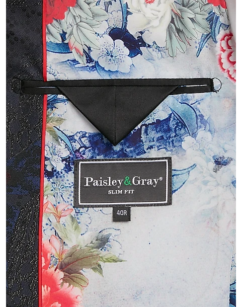 Paisley & Gray Slim Fit Dinner Jacket, Black, Navy & Burgundy Floral 4 Paisley & Gray Slim Fit Dinner Jacket, Black, Navy & Burgundy Floral - Image 4