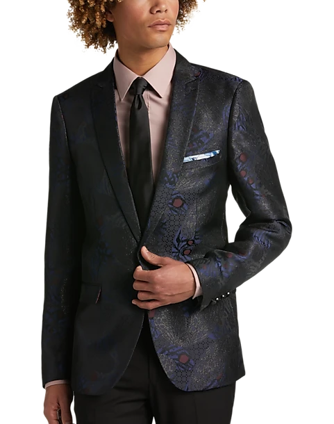 Paisley & Gray Slim Fit Dinner Jacket, Black, Navy & Burgundy Floral 1 Paisley & Gray Slim Fit Dinner Jacket, Black, Navy & Burgundy Floral