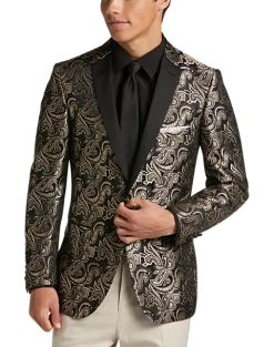 Paisley & Gray Slim Fit Dinner Jacket, Brown & Gold Jacquard