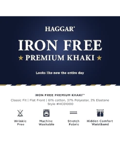 Haggar Iron-Free Premium Khaki® Classic Fit Flat-Front Pants, Khaki 7 Haggar Iron-Free Premium Khaki® Classic Fit Flat-Front Pants, Khaki -Joseph Abboud Sales MW40 230V 17 HAGGAR CHAR HEATHER ALT3 1