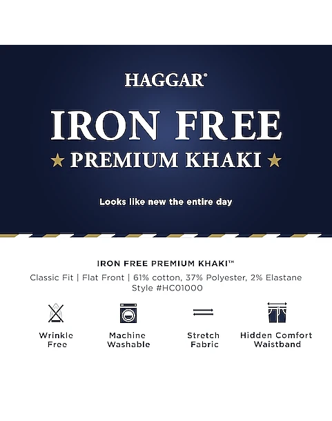 Haggar Iron-Free Premium Khaki® Classic Fit Flat-Front Pants, Khaki 4 Haggar Iron-Free Premium Khaki® Classic Fit Flat-Front Pants, Khaki - Image 4