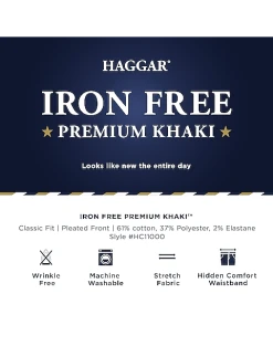Haggar Iron-Free Premium Khaki® Classic Fit Pleated-Front Pants, Black 7 Haggar Iron-Free Premium Khaki® Classic Fit Pleated-Front Pants, Black -Joseph Abboud Sales MW40 234U 20 HAGGAR MED KHAKI ALT3 1