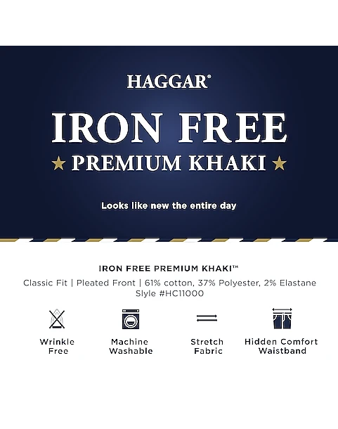 Haggar Iron-Free Premium Khaki® Classic Fit Pleated-Front Pants, Black 4 Haggar Iron-Free Premium Khaki® Classic Fit Pleated-Front Pants, Black - Image 4