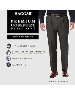 Haggar Premium Comfort Classic Fit Pleat-Front Pants, Charcoal Gray 7 Haggar Premium Comfort Classic Fit Pleat-Front Pants, Charcoal Gray -Joseph Abboud Sales MW40 235R 02 HAGGAR BLACK ALT3