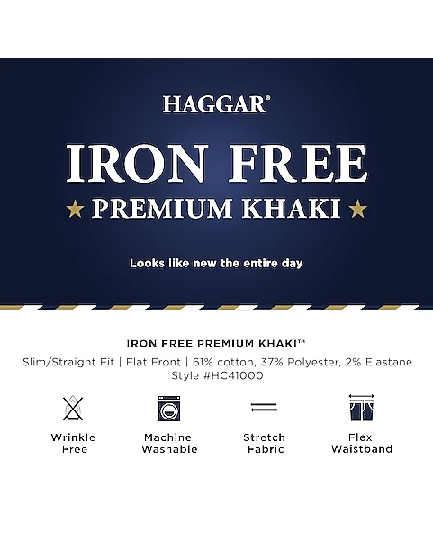Haggar Iron-Free Premium Khaki™ Slim/Straight Fit Flat-Front Pants, Indigo 4 Haggar Iron-Free Premium Khaki™ Slim/Straight Fit Flat-Front Pants, Indigo - Image 4