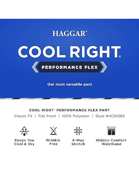 Haggar Cool Right® Performance Flex Classic Fit Flat-Front Pants, Midnight 4 Haggar Cool Right® Performance Flex Classic Fit Flat-Front Pants, Midnight - Image 4