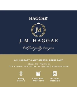 J.M. Haggar™ 4-Way Stretch Classic Fit Flat-Front Pants, Charcoal Heather -Joseph Abboud Sales MW40 235W 02 HAGGAR BLACK SOLID ALT3 2