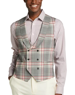 Tayion Classic Fit Suit Separates Double Breasted Vest, White Plaid