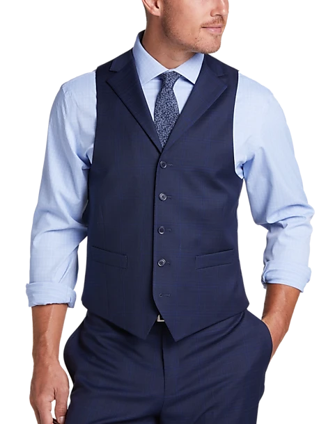 Michael Strahan Classic Fit Vested Suit, Blue Plaid 4 Michael Strahan Classic Fit Vested Suit, Blue Plaid - Image 4