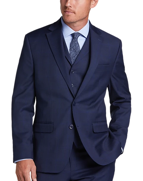 Michael Strahan Classic Fit Vested Suit, Blue Plaid 1 Michael Strahan Classic Fit Vested Suit, Blue Plaid