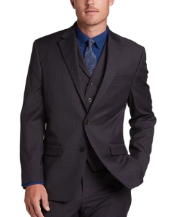 Michael Strahan Classic Fit Vested Suit, Burgundy Plaid