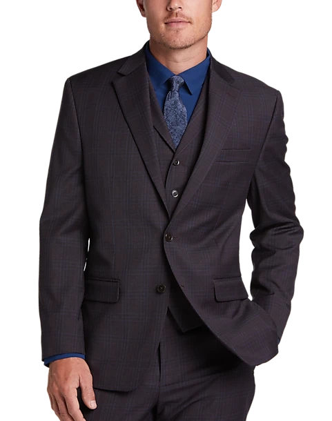 Michael Strahan Classic Fit Vested Suit, Burgundy Plaid 1 Michael Strahan Classic Fit Vested Suit, Burgundy Plaid