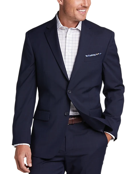 Pronto Uomo Platinum Platinum Modern Fit Suit, Navy Windowpane Plaid 1 Pronto Uomo Platinum Platinum Modern Fit Suit, Navy Windowpane Plaid