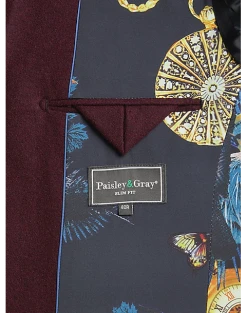 Paisley & Gray Slim Fit Suit Separates Coat, Deep Wine -Joseph Abboud Sales MW40 3X4A 07 PAISLEY GRAY DEEP WINE ALT3