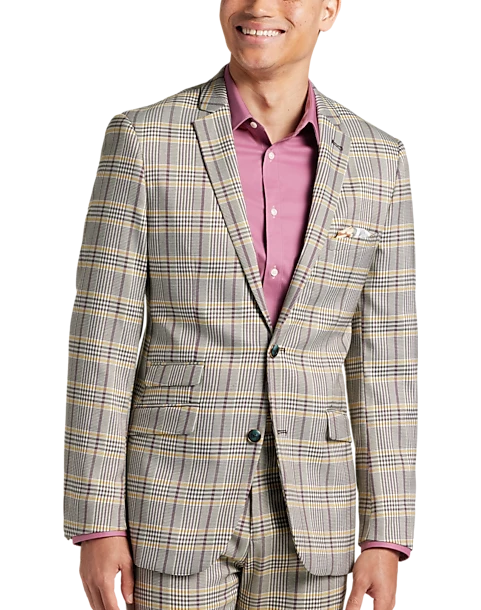 Paisley & Gray Slim Fit Suit Separates Coat, Olive & Yellow Check 1 Paisley & Gray Slim Fit Suit Separates Coat, Olive & Yellow Check