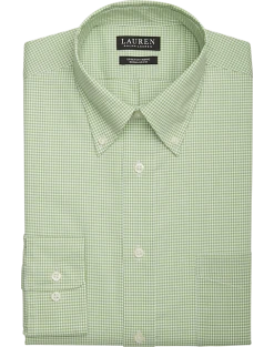 Lauren By Ralph Lauren UltraFlex Regular Fit Button-Down Collar Dress Shirt, Green Gingham
