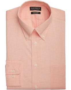 Lauren By Ralph Lauren UltraFlex Regular Fit Button-Down Collar Dress Shirt, Orange Gingham