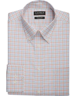 Lauren By Ralph Lauren UltraFlex Classic Fit Button-Down Collar Dress Shirt, Orange Plaid