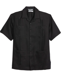 Cubavera Modern Fit Short Sleeve Linen Guayabera Shirt, Black