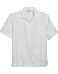 Cubavera Modern Fit Short Sleeve Linen Guayabera Shirt, White