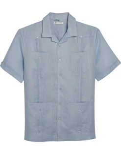 Cubavera Modern Fit Short Sleeve Linen Guayabera Shirt, Light Blue